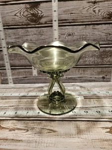 Wikinger Glas grün Avocado Prinzessin Muster Standfuß Kompott Süßigkeiten Schale 6" hoch - Bild 1 von 6