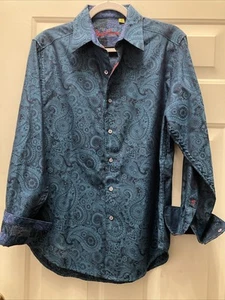 Robert Graham Limited Edition Embroidered Men’s Shirt S Teal Paisley Red Embrdry - Picture 1 of 15