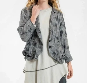 New CYNTHIA ASHBY 100% Linen Button Front Lagenlook Jacket Blazer Artsy Modern 2 - Picture 1 of 10