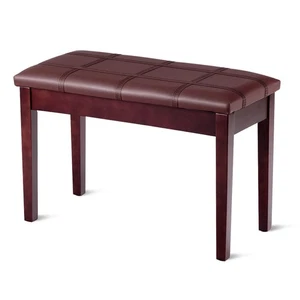 Piano de madera maciza cuero PU banco acolchado doble dúo teclado asiento almacenamiento marrón - Imagen 1 de 9