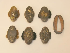 Antique Japanese Signed Fuchi-Kashira Lot Chiyoharu-saku Nihonto Sword Parts - Picture 1 of 13