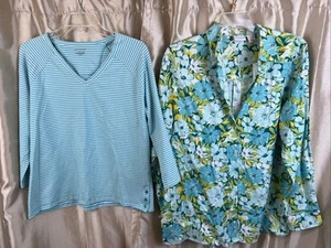 Kim Rogers Women's Multi Color Floral 3/4 Sleeve Jacket Linen & Sript T-Shirt - Picture 1 of 9