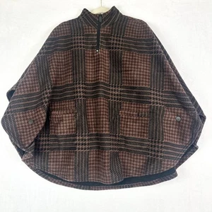 Rachel Roy Houndstooth Fleece Poncho One Size NEW 1/4 Zip Classic Glen Plaid - Picture 1 of 8