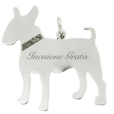 Ciondolo cane bull terrier mm 25x25 in argento 925 rodiato - incisione gratis - - Immagine 1 di 2