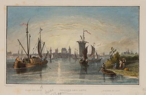 W. TOMBLESON (*1795), Flussszene bei Köln, Stahlstich Romantik Landschaft - Bild 1 von 5
