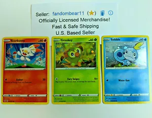 Scorbunny Grookey Sobble COSMOS HOLO Foil set di carte PROMO! Pokemon TCG Galar 2020 - Foto 1 di 8