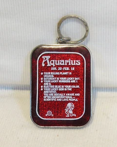 Vintage Schlüsselanhänger Spiegel AQUARIUS Astrologisches Horoskop Schild, Schlüsselring Spiegel 70/80er - Bild 1 von 3