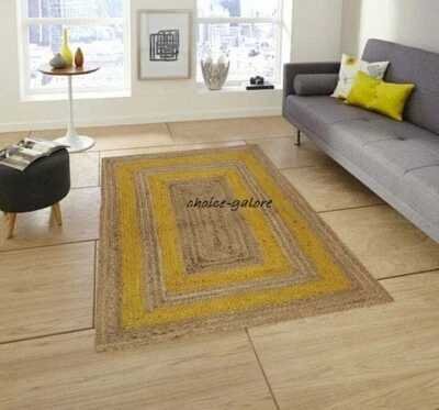 Rug Jute 100% Natural Braided handmade Runner Carpet rustic look Modern Area Rug - Image 1 of 4