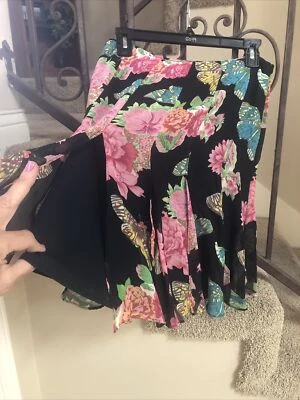 Saia Karen Kane painel aberto boho seda cigana floral borboleta tamanho 6 - Imagem 1 de 4