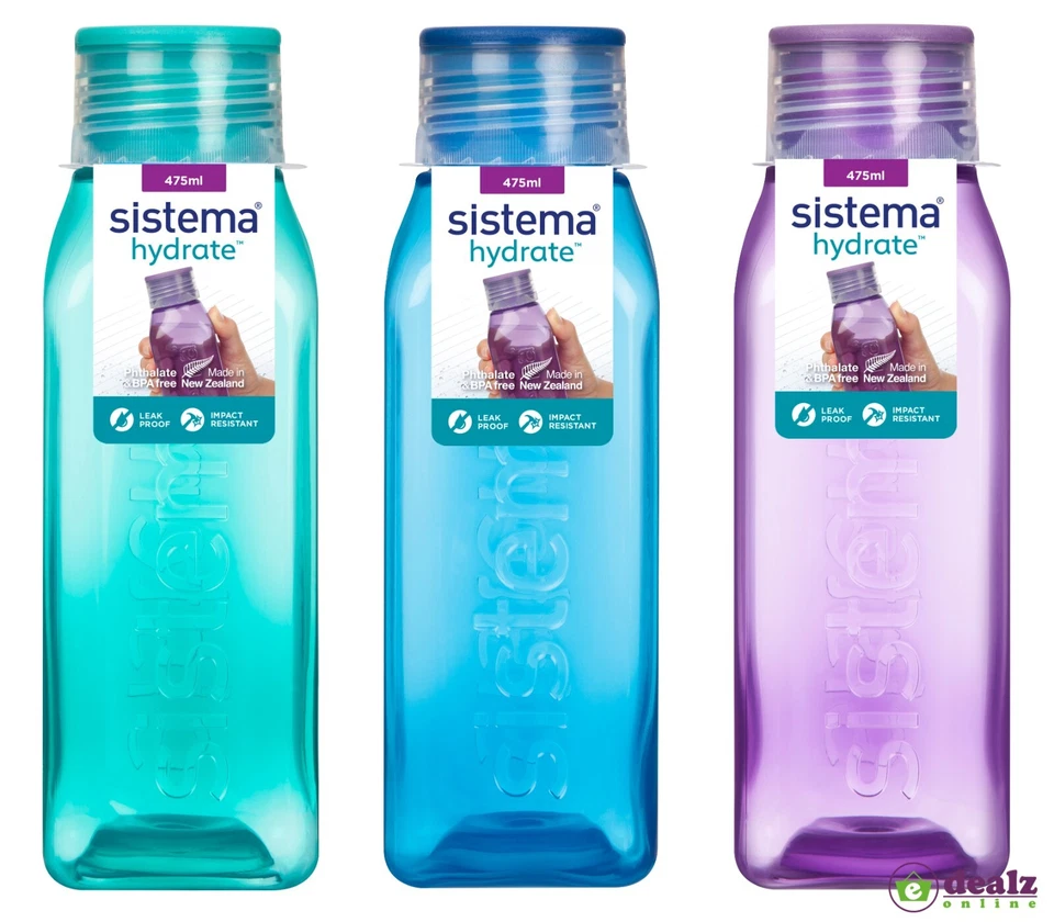 Sistema Square Water Drink Juice Bottle School Office Work Gym 475ml BPA Free - Image 1 of 1