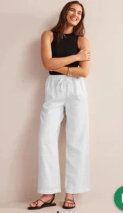 NWT Boden Pants US 8P Long Linen Wide Leg White Womens Casual drawstring Button - Picture 1 of 16