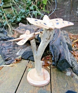 Hand Carved Made Wooden Parasite Butterfly Sculpture Statue Ornament Fair Trade - Picture 1 of 4