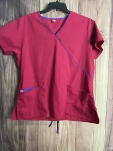 DICKIES SCRUB TOP Womens Size M/L Bright Pink Short Sleeve Nurse Scrubs - Picture 1 of 20