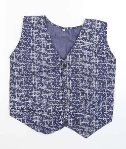 Bonobo Boys Blue V-Neck Floral Cotton Blend Vest Jumper Size 2XL - waistcoat - Picture 1 of 12