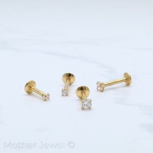 DIAMOND SIMULATE 14CT YELLOW GOLD IP CARTILAGE LABRET TRAGUS MONROE STUD EARRING