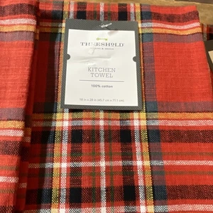 5 Threshold Christmas Plaid Kitchen Towels 18” X 28” Cotton NWT - Picture 1 of 12
