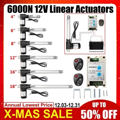 Heavy Duty 6000N 1320lbs Lift 12V Linear Actuator Motor Controller Switch Kit DO - Image 1 of 4