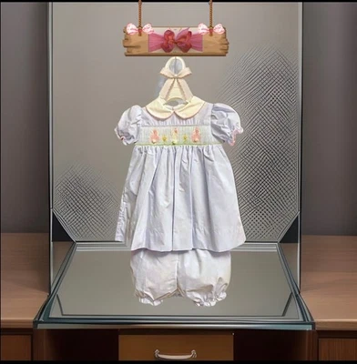 Conjunto de vestido ajustado Petit Ami para niñas nuevo con etiquetas y lazo libre de Pascua 9 meses Foto 1 de 4