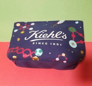 NEW Kiehl's Holiday Cosmetic Makeup Bag Zip Janine Rewell Pouch Blue Christmas  - Picture 1 of 16