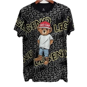 Graphic T-Shirt Boys L Black Teddy Bear No Cap Legend Hip Hop Style Bold Fashion - Picture 1 of 8