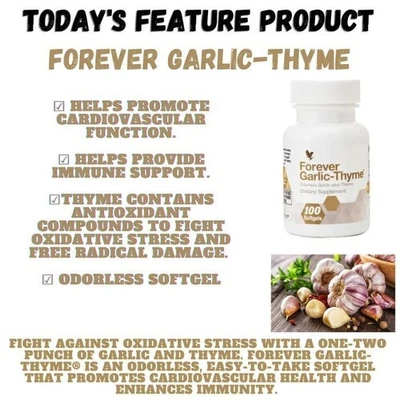 100 Softgel Forever Garlic-Thyme - Cardiovascular & Immune Support. - Image 1 of 4