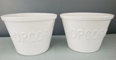 Crate & Barrel 4” Ceramic Popcorn Bowls Set of Two (2) White Embossed Bowls - Image 1 of 4