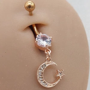 Belly Bars Button Piercing Bar Dangle Navel Body Jewellery Gem Ring Gold Star - Picture 1 of 7