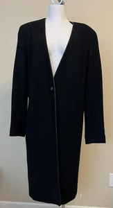 Dana Buchman Size 14 Black Wool Blend Long Lined Duster Coat Single Button - Picture 1 of 9