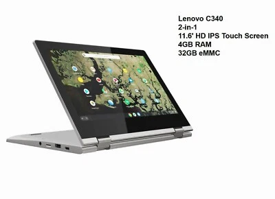 New Lenovo Chromebook C340 11.6" HD IPS Touch Screen N4000 4GB RAM 32GB eMMC - Image 1 of 4