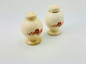 Vintage Pair Salt Pepper Shakers Red Green Floral Porcelain Ceramic 3.5"Tx2.75"D - Picture 1 of 8