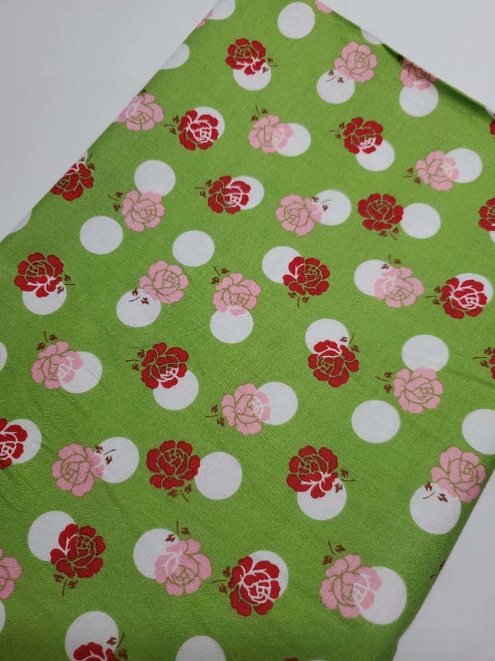 Lori Holt Fabric Sew Cherry Moda Green Dots Sew Quilt Vintage Craft FAT QUARTER  - Image 1 of 1