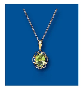Yellow Gold Peridot Pendant Hallmarked 18" Chain Necklace British Made - Picture 1 of 1