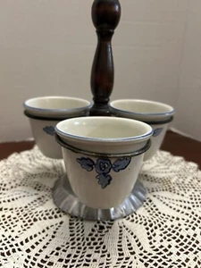 Pfaltzgraff Yorktowne Condiment Rotating Dip Bowl Caddy with 3 Stoneware Bowl - Picture 1 of 5