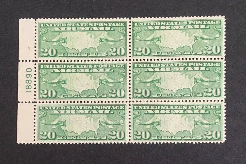 C9 PB #18890 1927 20 cent PLANES AND MAP plate block of 6 MNH OG  - Image 1 of 1