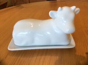 White Ceramic Butter Dish in the shape of a cow.