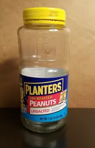 Vintage Planters Peanuts Glass Jar Mr. Peanut 1lb Dry Roasted Unsalted - Picture 1 of 6