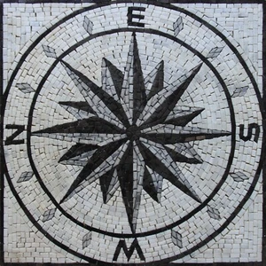 Mosaic Marble Compass GEOMETRICAL Floor Design 20x20 Inches - Picture 1 of 1