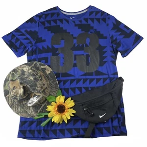 Nike Logo Spellout Abstract Print T Shirt Large Swoosh Aztec 33 Short Sleeve - Picture 1 of 10