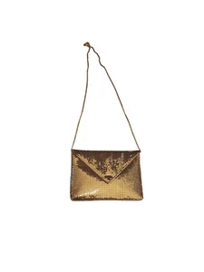 Vintage 70s WHITING & DAVIS mesh gold envelope bag purse Studio 54 fashion style - Picture 1 of 6