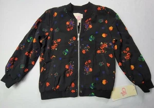 GB Girls Size 5 Zip Front Jacket Pockets Blacket With Flowers NWT - Picture 1 of 4