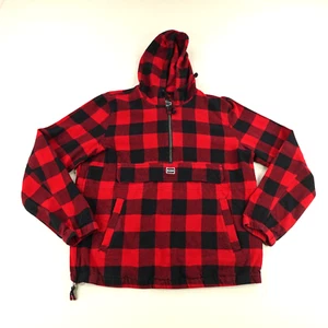 Levis Jacket Mens Large Red Black Buffalo Plaid Flannel 1/2 Zip Pullover Anorak - Picture 1 of 12