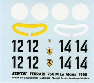 FERRARI 750 M N°12 /14 LE MANS 1955 STARTER DECALS 1/43 - Imagen 1 de 1