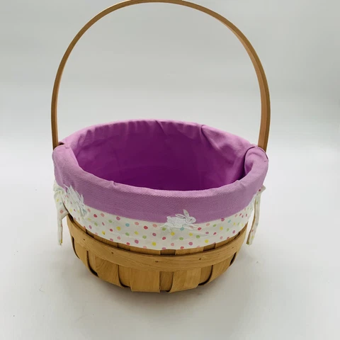 9” Round Apple Easter Basket with Removable Bunny Liner Embroidered Sturdy EUC Cover