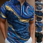 T-shirt casual da uomo con colletto cerniera stampata in 3D design e maniche cor