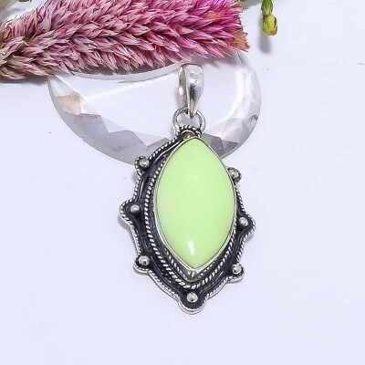 Подарок ювелирное изделие кулон серебро 925 пробы натуральный лимон хризопраз драгоценный камень. - Изображение 1 из 4