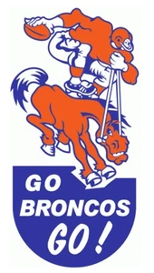 DENVER BRONCOS OLD VINTAGE NFL FOOTBALL LOGOS POSTER ON METAL SIGN 12X8IN X - Picture 1 of 6