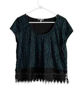 Vintage Charlotte Russe Green Lace Black Top Large Whimsical Goth 90's USA - Picture 1 of 7
