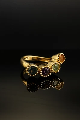 750 Gold Ring mit Farb Edelsteine Turmalin 0,60 Karat Gelbgoldring 18Kt Goldring - Bild 1 von 4
