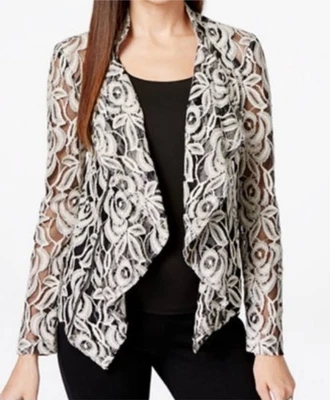 INC Zipper Edge Sheer Lace Floral Jacket Womens S M Casual Whimsigoth Modest EUC - Image 1 of 4