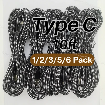 Lot 10ft Type C Fast Charge Cable USB C Braided Cord For Samsung iPhone 15 16 17 - Image 1 of 4